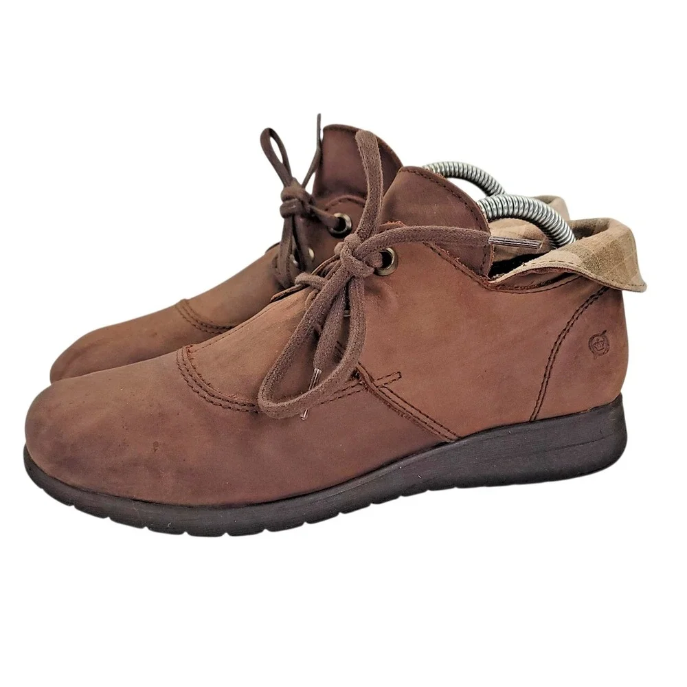 Born Hamids Women's Brown Leather Ankle Boots Booties Block Heel Lace Up Size 8‎